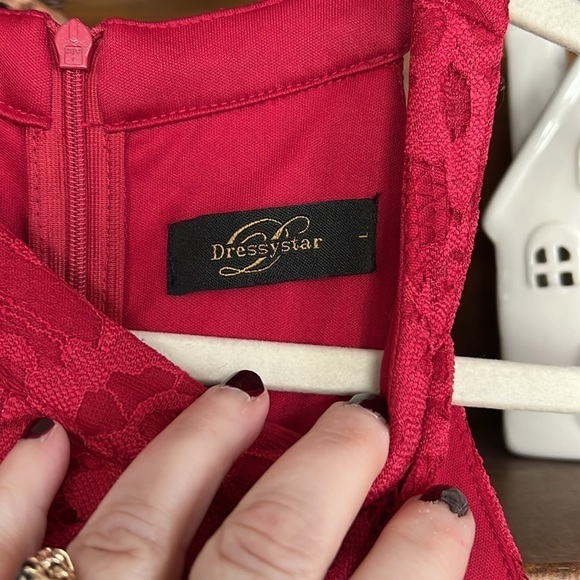 DRESSYSTAR Deep Valentines Red Halter Style Lined High Low Dress, Sz Large, GUC. - Picture 3 of 9